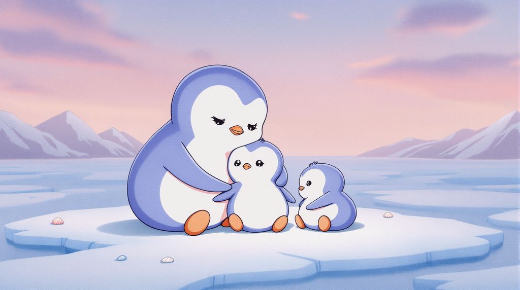 a pink mother penguin taking care of her little child penguins and its mother’s day