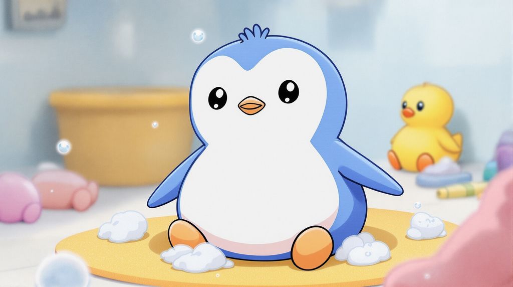 a sponge shaped like the head of a pudgy penguin
