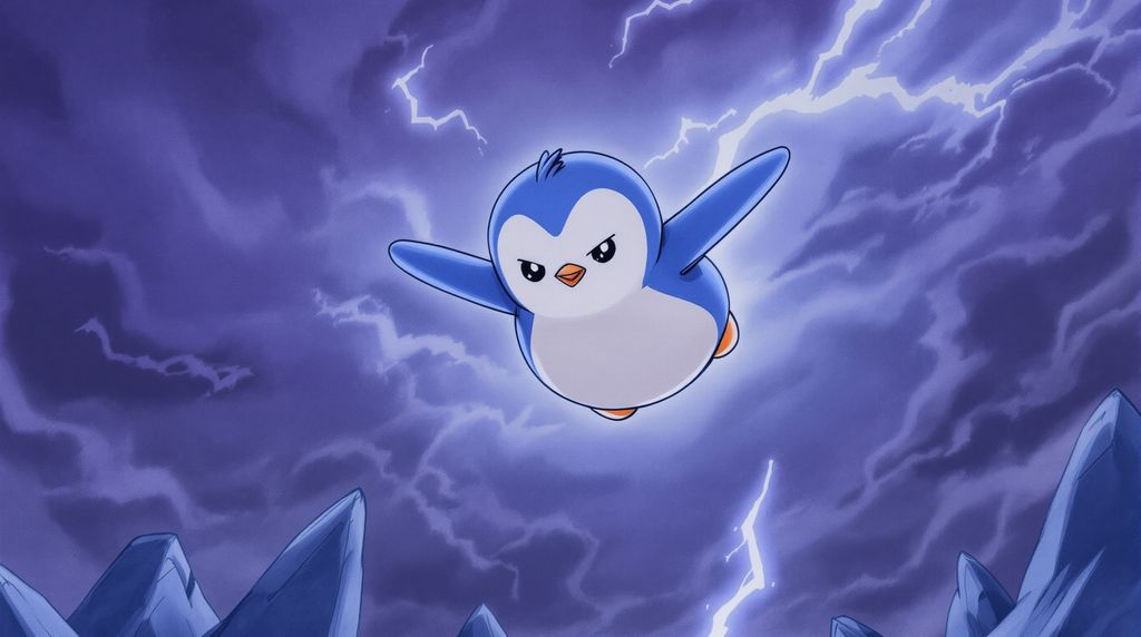 penguin floating in the air ready to fight