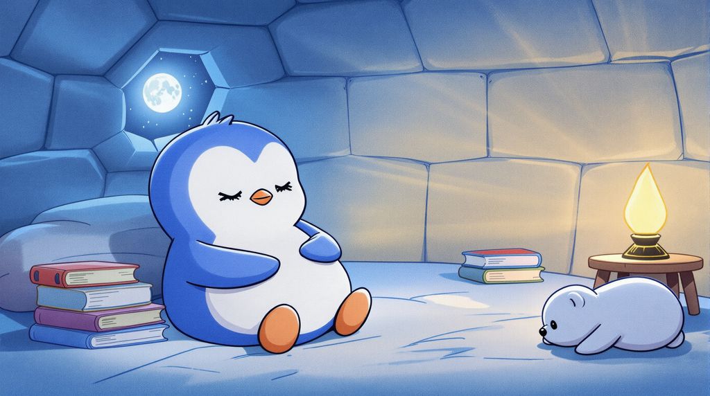 pengu going to sleep in his pajamas