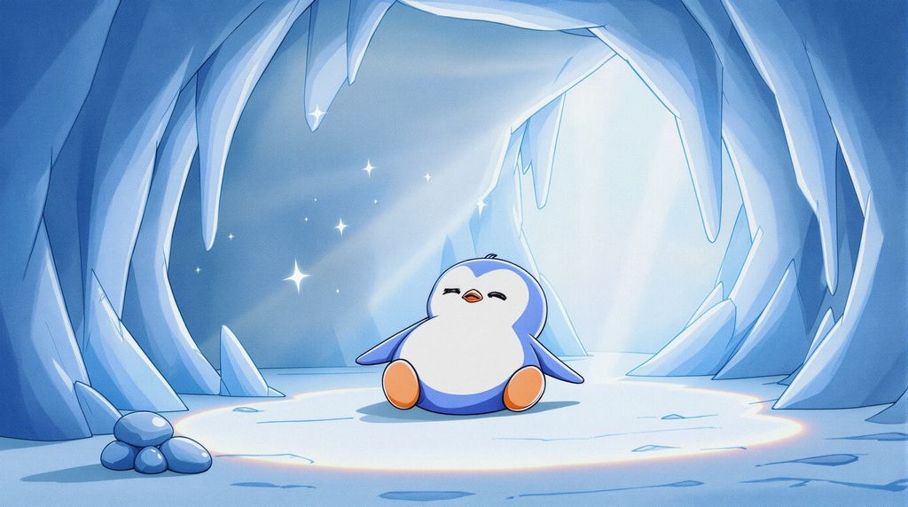 a penguin waking up in the morning
