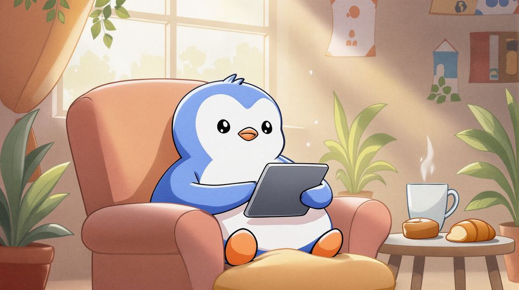 pudgy starting the morning checking social media while having cup of coffee