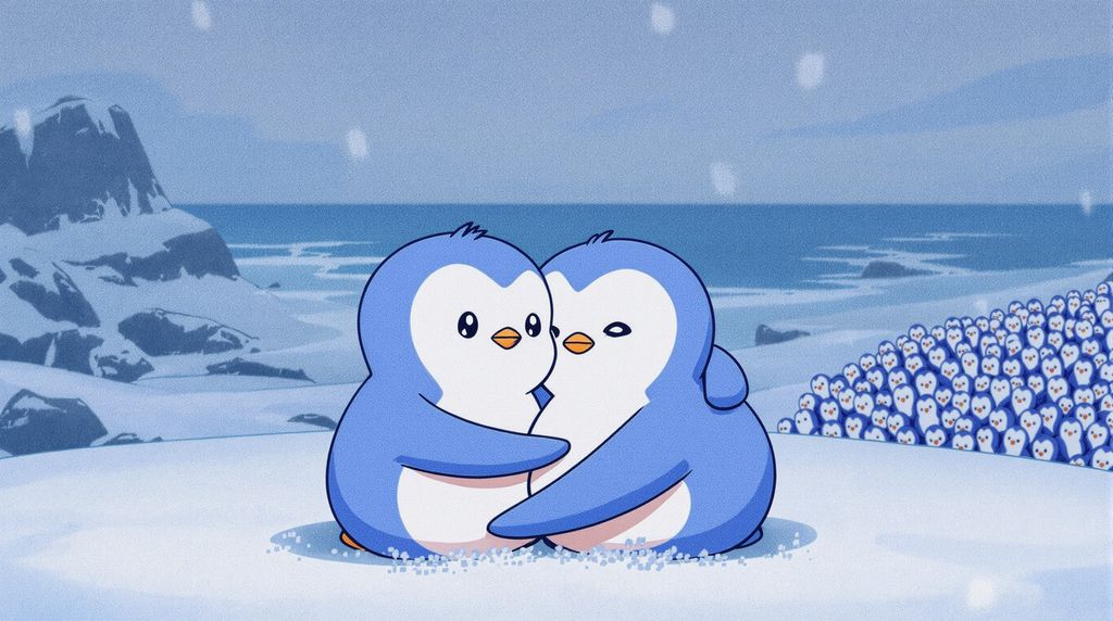 penguins hugging