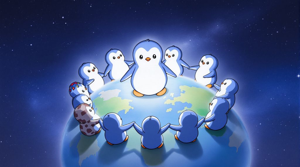 penguins holding hands around the world